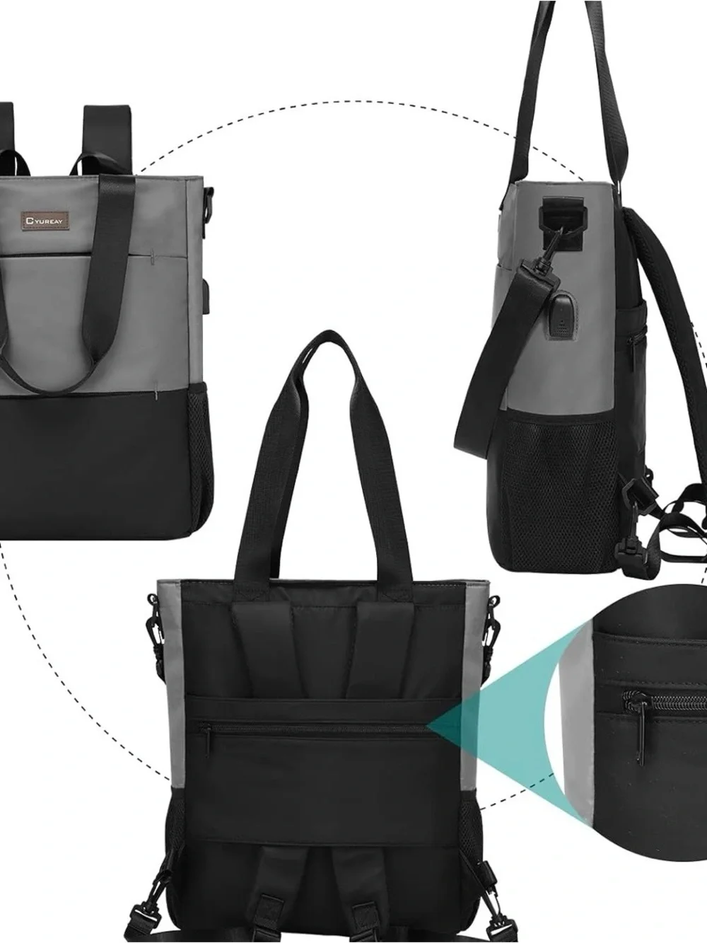 Cyureay Two-Tone Gray & Black Men's Tote Backpack
